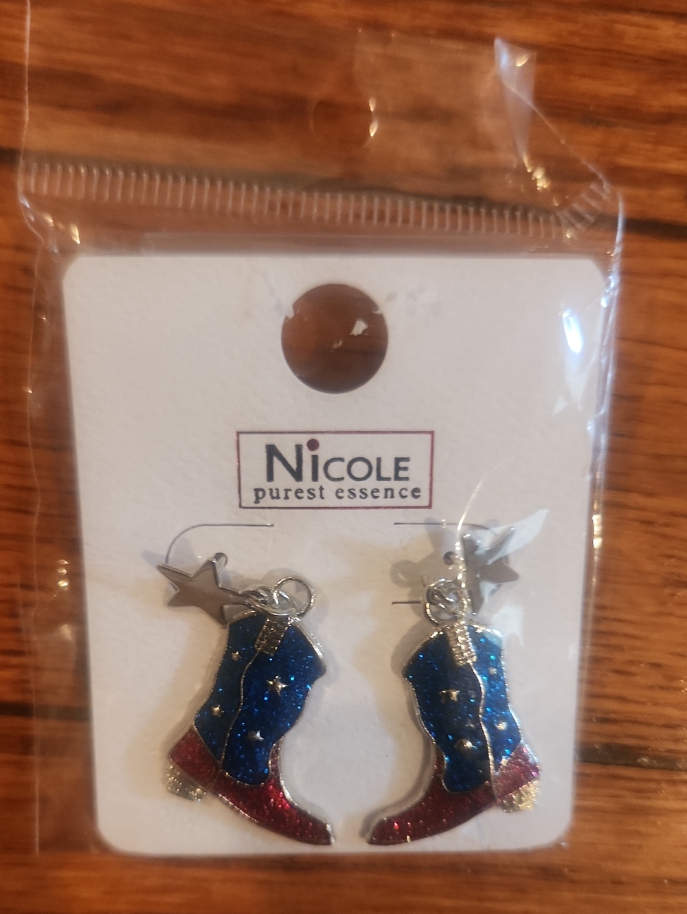 Nicole Blue & Red Cowboy Boot Earrings